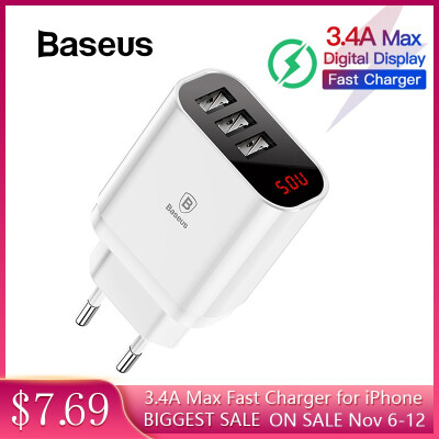 

Baseus 3 USB Charger Plug 34A Max Charger LED Display Mobile Phone USB Charger Fast Charging Wall Charger