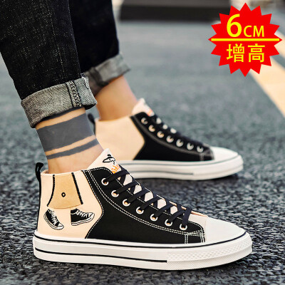 

Mens shoes summer high black medium canvas board shoes Korean casual Joker autumn tide shoes