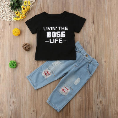 

Kids Baby Boys Cotton Tops T-shirt Denim Pants Jeans Outfits Clothes Summer 1-6T