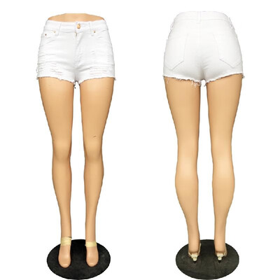 

Women Ripped Hole Fringe Denim Shorts Casual High Waist Jeans Shorts Summer Girl Frayed Hot Shorts White