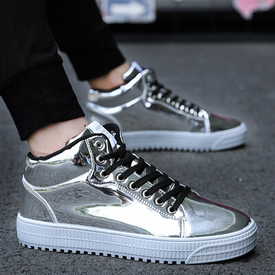 

Patent leather social shoes spirit guy 2019 summer new Korean mens shoes trend bright high-top couple casual shoes