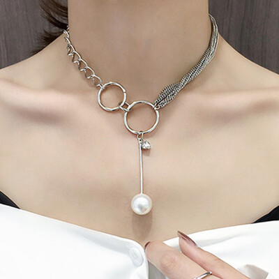 

New Fashion Korea Short Neck Strap Choker Collar Big Peal Round Circle Choker Necklace Neck Jewelry For Woman Gift Bijoux