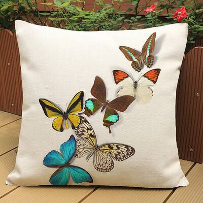 

〖Follure〗Butterfly Painting Linen Cushion Cover Throw Waist Pillow Case Sofa Home Decor A