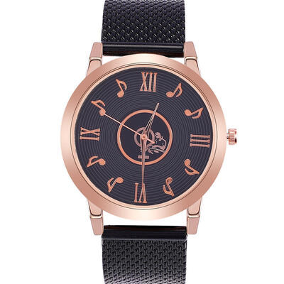 

Fashion Woman Creative Watch Female Music Clock Mesh Band Stainless Steel Quartz Wristwatch Women Lady Rose Gold Watches