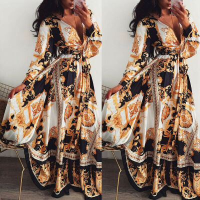 

Women Ladies Boho Vintage Maxi Dress Holiday Long Sleeve Evening Party Cocktail