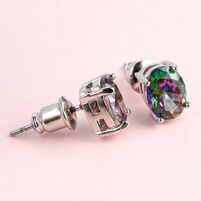 

2 Pairs Elegant Stud Earrings Elegant Oval Opal Ear Studs Earrings Wedding Engagement Bridal Jewelry Cute