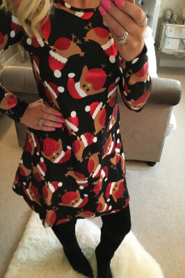 

Womens Christmas Jumper Dress Santa Snowman Long Sleeves Ladies Mini Dress New