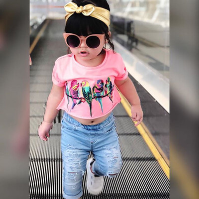 

Kozart Summer Baby Girls Print T-Shirt Tops Jeans Suits Casual Outfits Sets