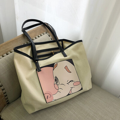 

Chic canvas bag summer new 2019 girls high-capacity tote bag Korean style one-shoulder bag