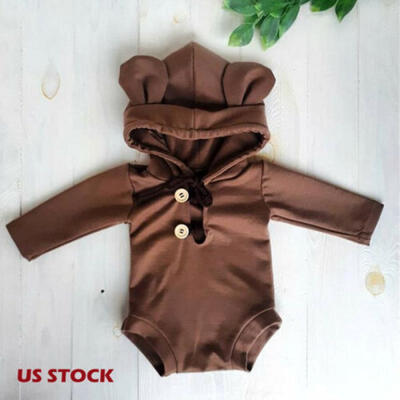 

US Newborn Infant Baby Boy Girl Hooded Romper Bodysuit Jumpsuit Clothes Outfit