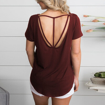 

Starmoon Women Summer Casual Short Sleeve Round Neck Tunic Backless T-Shirt Tops Blouse