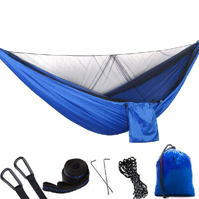 

290 x 140cm Outdoor Hammock Swing with Integrated Mosquito Curtain Bugs Net Extension Straps Clips Ground Rope Ground Nails Includ