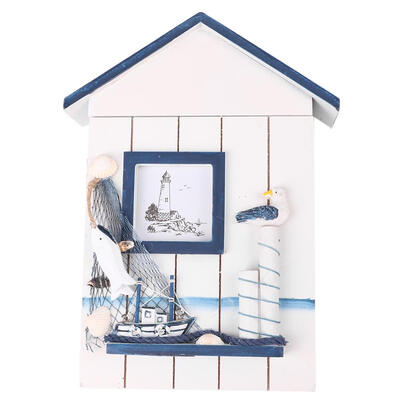 

Mediterranean Style House Shape Wooden Key Holder Wall Hanging Storage Box