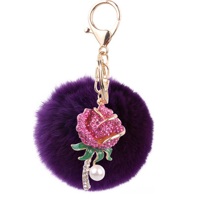 

Korean fashion pink rose keychain creative rex rabbit plush ball car bag pendant small gifts