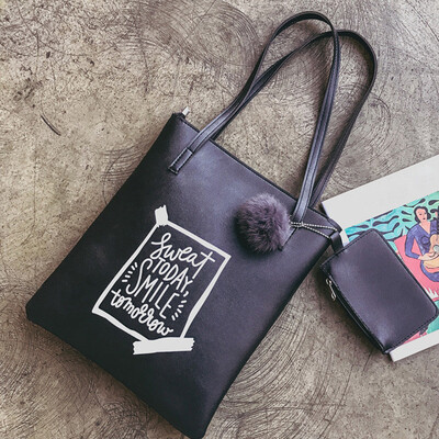

Tailored 2PC Fashion Women Hair Ball Bucket Handbag Crossbody Bag Messenger Bag Black