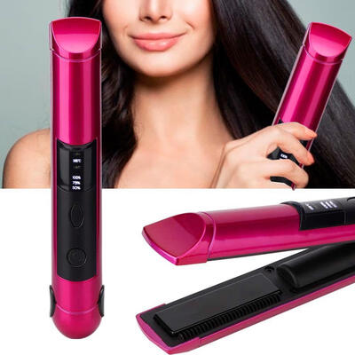 

Greensen USB Rechargeable Multi-functional Mini Hair Straightener Curler Hair Styling Tool Rose Red