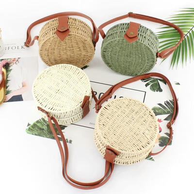 

HANDMADE ROUND RATTAN BAG STRAW BAGS WOVEN ATA BAG BEACH CROSSBODY BAG BALI BAG