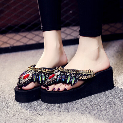 

Rose Summer Womens Fashion Rhinestone Clip Toe Flats Open Toe Slippers Beach Shoes