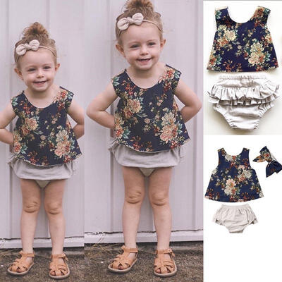 

Toddlers Kids Baby Girls T-shirt TopsPantsShortsDress Outfits Floral Vest