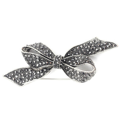 

Vintage Women Black Rhinestone Bow Shaped Shirt Brooch Pins Accessories Retro