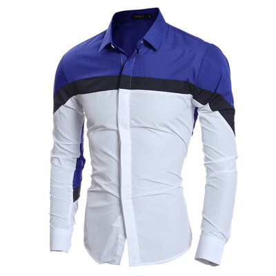 

New Personality Stitching Men\s Casual Slim Long-Sleeved Color Matching Shirt