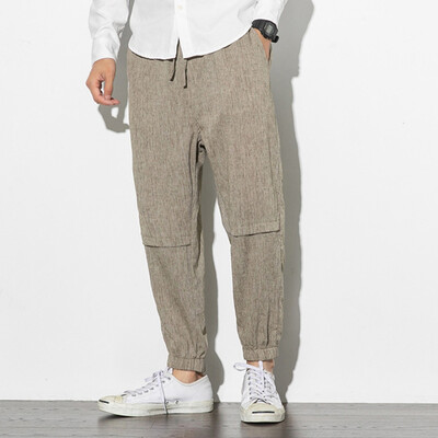 

Gobestart Mens New Style Fashion Flax Retro Trousers Large Individualized Printed Trouser