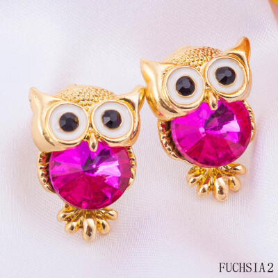 

Colorful Crystal Women Girls Charms Owl Stud Earrings Cute Jewelry Personality White Gold Color Ear Accessories