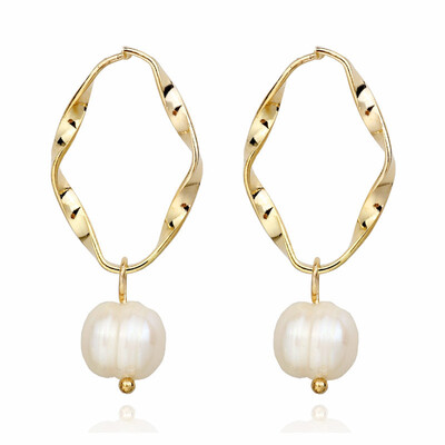 

EK521 Pearl Drop Earring for Women Geometric Gold Color Metal Earring Statement Jewelry ZA Women Valentines Day Gift Wedding