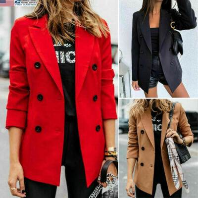 

US Fashion Ladies Overcoat Slim Trench Coat Blazer Winter Long Sleeve Jacket