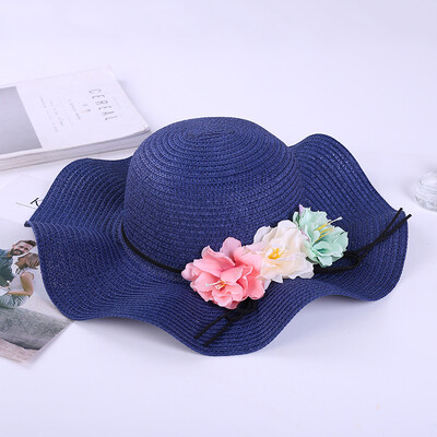 

Korean version ribbon flower straw hat female spring&summer wave-edged sunshade hat beach holiday sun hat
