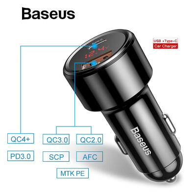 

Baseus Quick Charge 40 30 Car Charger For Xiaomi Mi 9 Redmi Note 7 Pro 45W PD Fast Phone Charger in car AFC SCP For Huawei P30 M