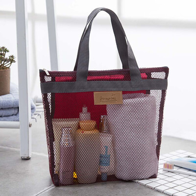 

New Large Mesh Beach Tote Bag Carabiner Drawstring Bag Wash Bag Makeup Bag Handbag