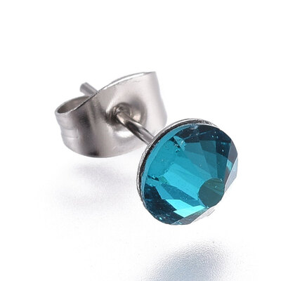 

304 Stainless Steel Stud Earrings with Rhinestone Blue Zircon 14815x662mm Pin 07