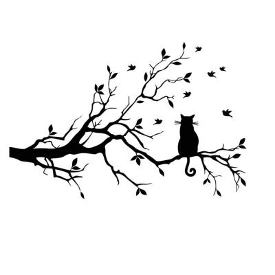 

Branch Cat Pattern Waterproof Wall Sticker Living Room Background Decal