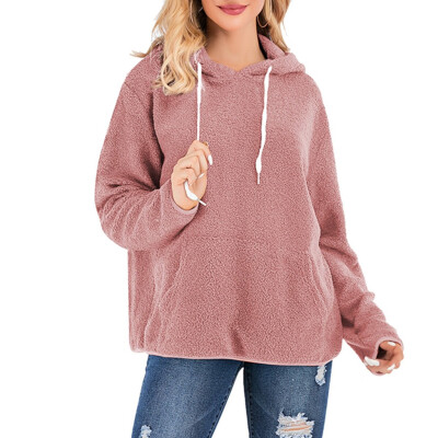 

Gobestart Womens Casual Winter Warm Long Sleeve Solid Color Hooded Plush Sweatshirt