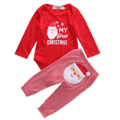 

2PCS Newborn Baby Boy Girl Cute XMAS Clothes Santa Romper Jumpsuit Pants Outfits