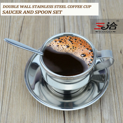 

120ml high quality stainless steel coffee cup saucer&spoon set stainless steel double wall coffee mug