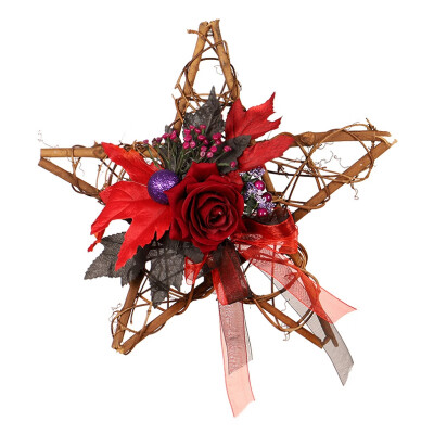 

Halloween Decoration Star-Shaped Wooden Frame Artificial Flowers Garland Accessories Wreath Hanging Festival Props