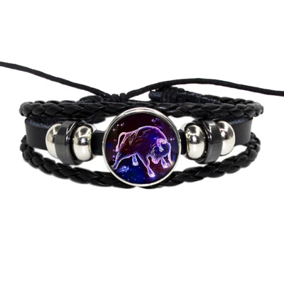 

Retro Leather Rope Twelve Constellations Time Gem Weaving Bracelet Fashion Wild Men Women Accessories