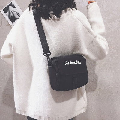 

Ins net red small bag female 2019 new Korean version of the wild personality mesh yarn bag broadband canvas shoulder Messenger bag