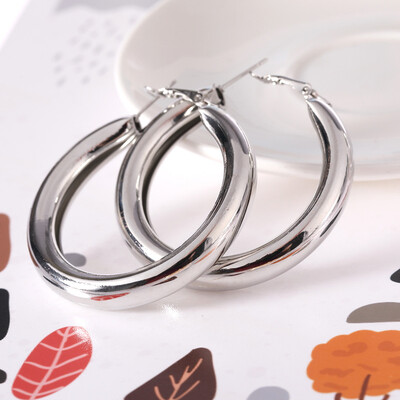 

EK2183 Beautiful Exquisite Punk Rock Minimalist 50mm Thick Tube Big Gold Alloy Round Circle Hoop Earrings for Women oorbellen