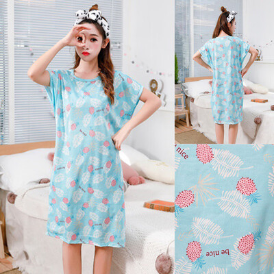 

Korean Style Cute Cartoon Printed Nightdress Womens Summer Short-Sleeved Loose Comfy Milk Silk Home Loungewear Female Pyjamas
