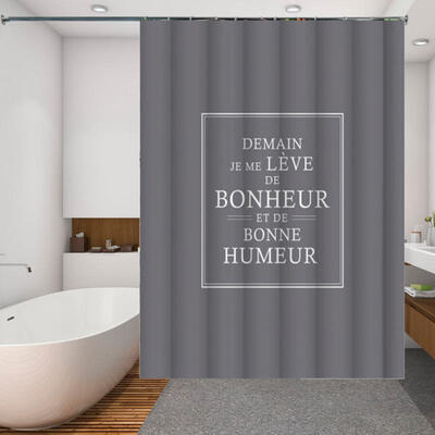 

Greensen Gray Motto Waterproof Polyester Shower Bath Curtain with 12 Hooks