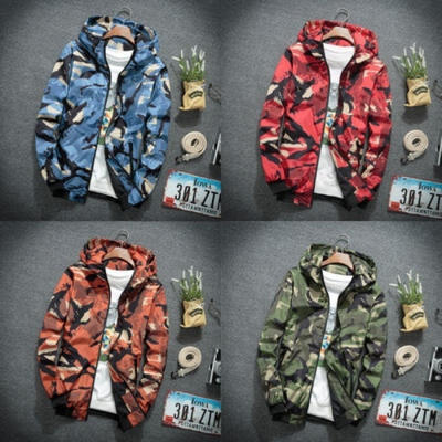 

Mens Camo Hoodie Zip Up Jacket Sweatshirt Hooded Top Warm Coat Jacket Outwear