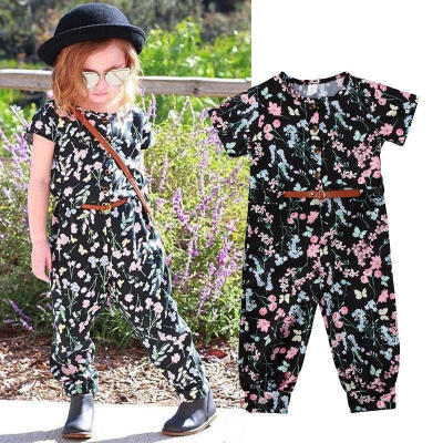 

Toddler Baby Girl Kids Floral Romper Bodysuit Jumpsuit Outfit Clothes Belt 2PCS