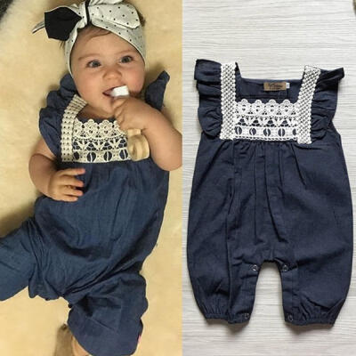 

Fashion Toddler Baby Kids Girls Clothing Rompers Denim Lace Harem Shorts Jeans Jumpsuit