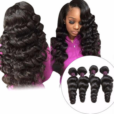 

Indian Loose Wave 4 Bundles Human Hair Weave Bundle Non-Remy Hair Extensions Natural Black Double Weft No Shedding