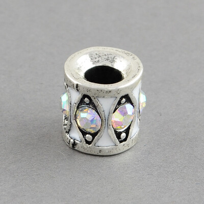 

Alloy Rhinestone European Beads Large Hole Column Beads Antique Silver Lead Free & Nickel Free Crystal AB 105x10mm