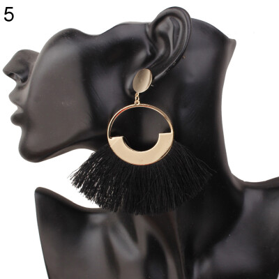 

Bohemian Women Circle Fan Shape Tassel Dangle Stud Earrings Statement Jewelry