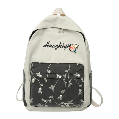 

Floral Letter Lollipop Decor Travel Backpacks Canvas Women Large Knapsack